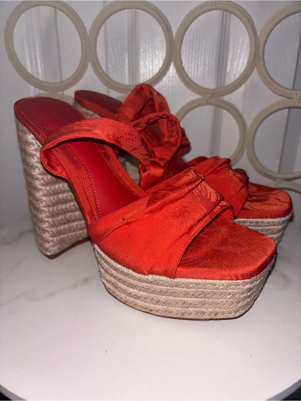 Gianni Bini Orange Ankle-Tie Espadrille Wedge Sandals - Picture 9 of 12